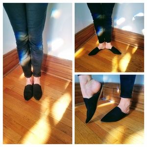 Witchy black pointy toe slip-ons